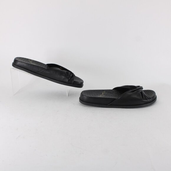 Joan Oloff Sandal Sz 9 M Black Slip On Leather Rubber Sandals - Picture 9 of 13